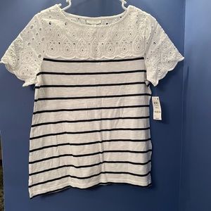 New Charter Club Navy White striped Top Small 4